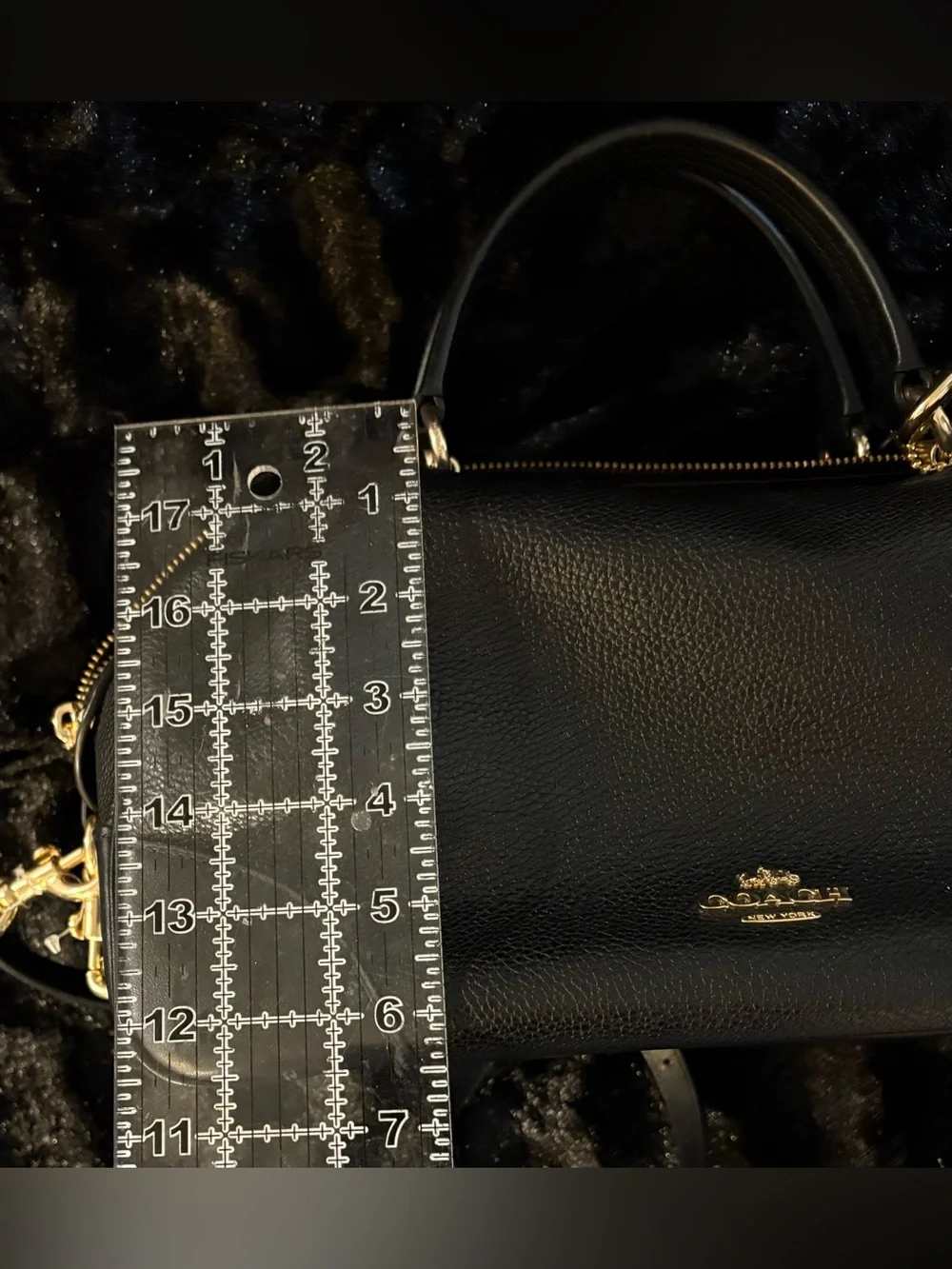 Black Coach Pebbled Leather Satchel with Gold-Tone Hardware
